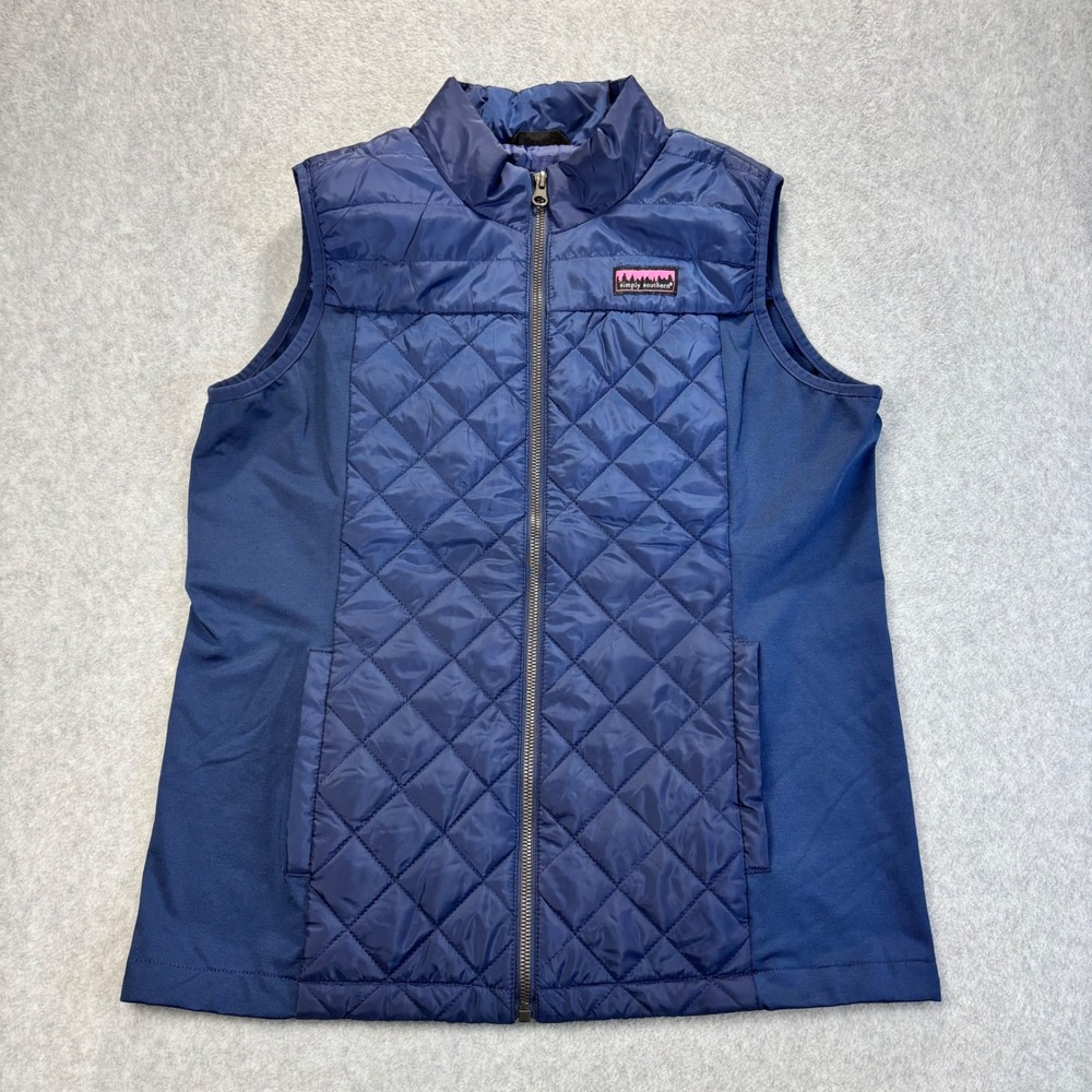 Simply Southern Womens Vest Quilted Full Zip Sleeveless Puffer Navy Small